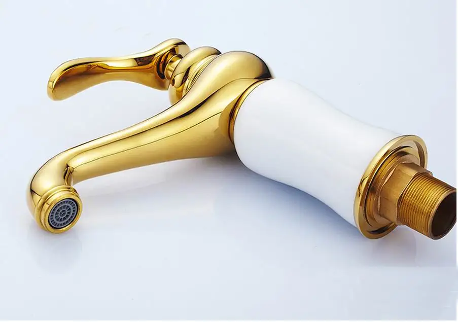 

Free Shipping Luxury Brass Gold Plated Faucets Mixers water Taps Faucets Jade Bathroom single hole Faucet Mixer golden faucet