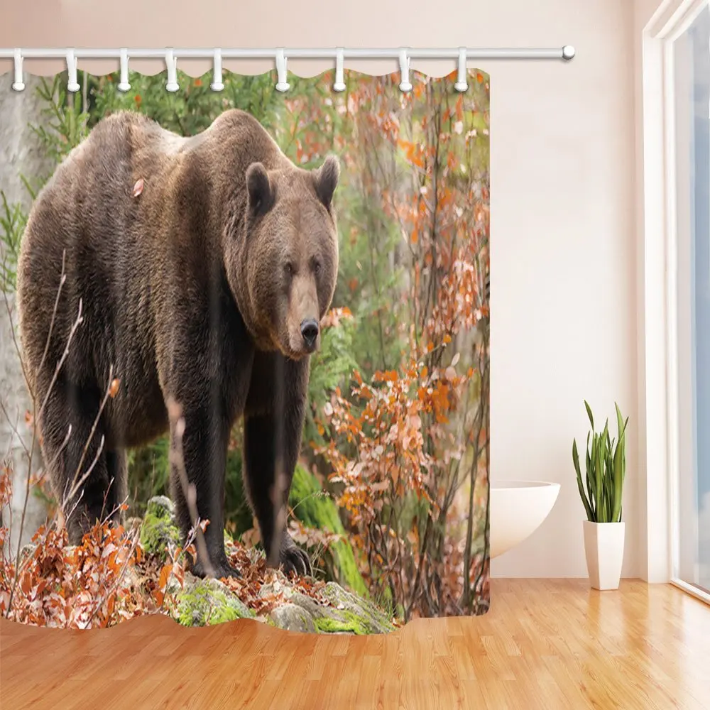 Диких животных Декор Гобелены сафари Медведь стоя на красный кленовый лист