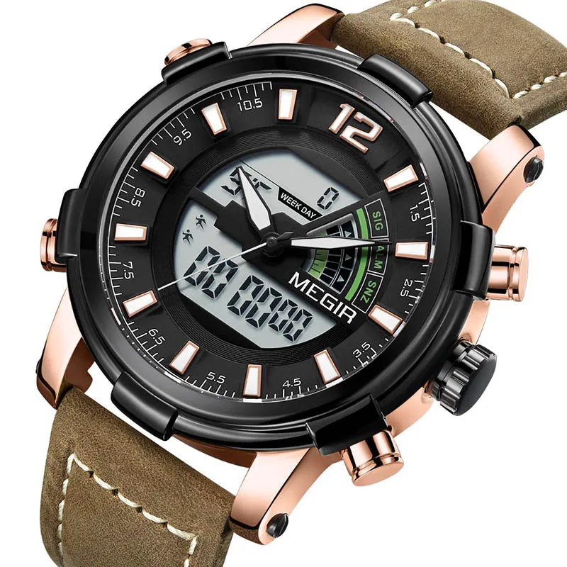 

Men Sports Watches Brand Military Army Outdoor Quartz Digital Watch Waterproof Leather Clock reloj hombre dual display whatches