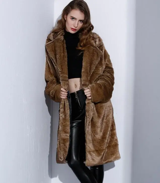 Autumn faux mink leather jacket womens long coats winter thicken warm fur leather trchen coat women slim jackets fashion 6XL