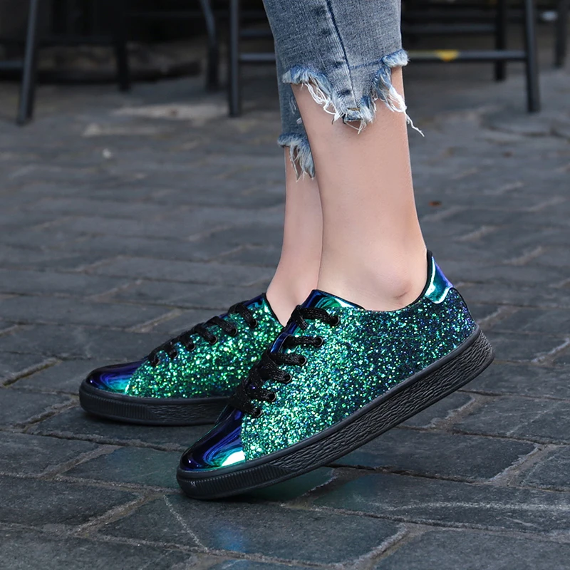 Casual Womens Sneakers 2019 Brand Luxury Glitter Shinny Bling Women Flats Shoes fashion lady Ballet Glossy | Обувь