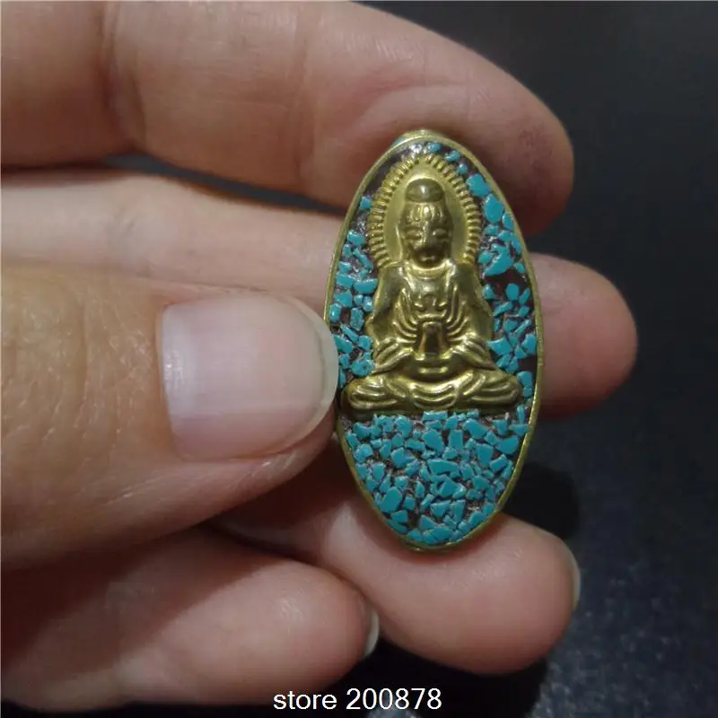 NBB106 Nepalese Handmade Beads capped Brass Golden Guanyin Amulet Charms