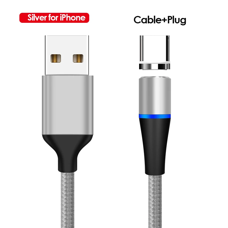 Silver For Type C MOOJECAL 3A Магнитный USB кабель для быстрой зарядки для iPhone X XS MAX XR 8 7 6s Plus 5 кабель для мобильного телефона зарядное устройство Шнур Usb кабель для передачи данных - Color: Silver For Type C