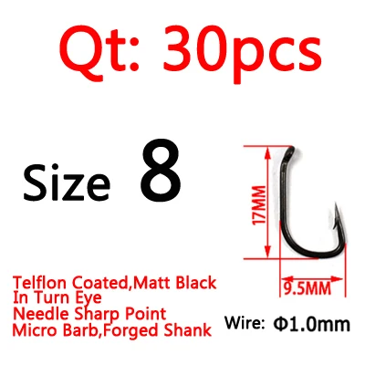 Bnr Size 8 30pcs ICERIO 30 шт./упак. с тефлоновым покрытием, матовый черный с высоким содержанием углерода Сталь рыболовный крючок на карпа Бент глаз микроразрядным терминал рыболовные снасти - Цвет: Bnr Size 8 30pcs
