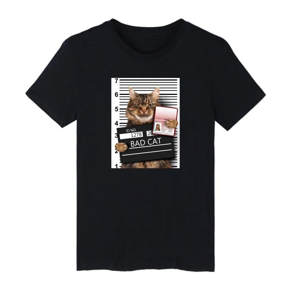Bad Cat/Милая Черная футболка для мужчин/wo мужские Забавные футболки с коротким