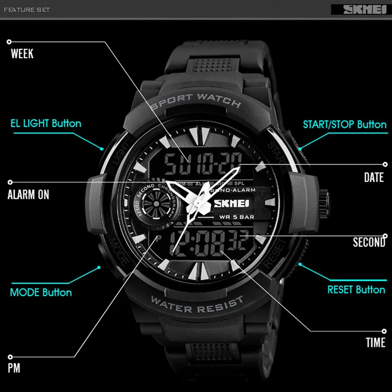 Спортивные часы для мужчин водонепроницаемые с двойной подсветкой наручные