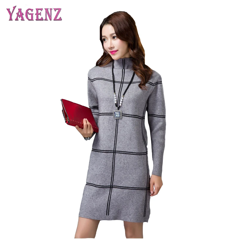 Новинка 2022 осенне-зимнее женское вязаное платье-свитер в клетку