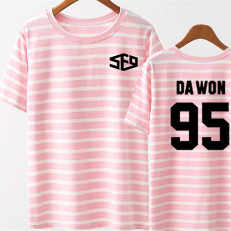 Mainlead Kpop SF9 футболка в полоску унисекс DAWON HWIYOUNG хлопковая ощущение|Футболки| |