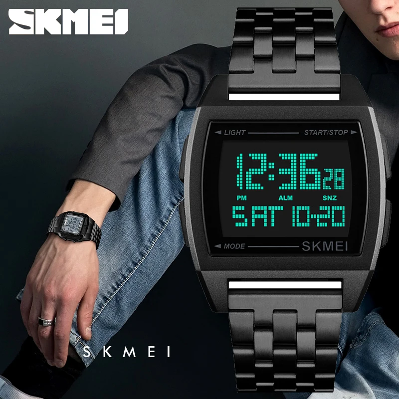 Цифровые часы SKMEI из нержавеющей стали мужские Модные Спортивные наручные