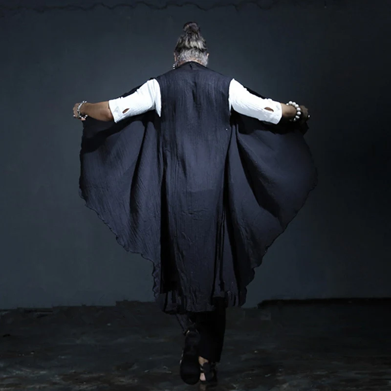 Мужской жилет без рукавов оригинальный летний подиумный длинный льняной