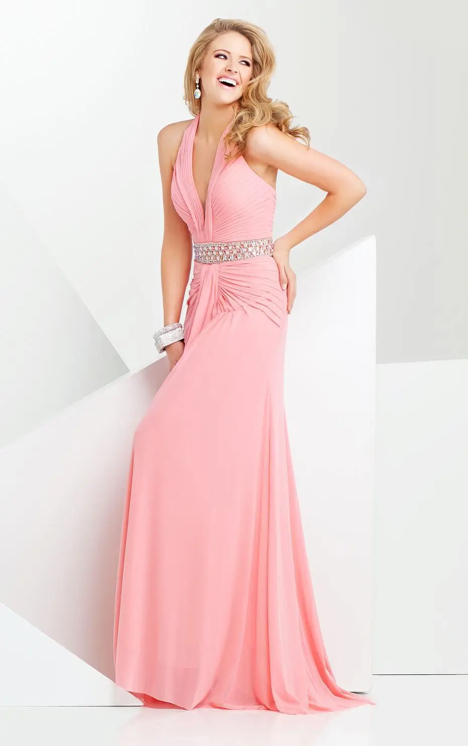 Wonderful A Line Deep V Neck Sleeveless Blue Chiffon Floor Length Pleated Beaded Belt Elegant Long Evening Dresses Gowns 2015 | Свадьбы и