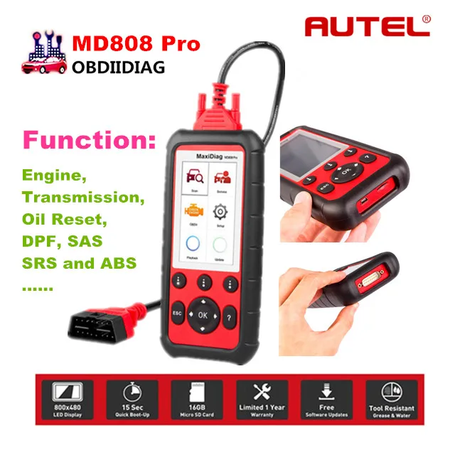 Все системы сканер новейший Autel MaxiDiag MD808 Pro для двигателя коробки передач SRS и ABS s с