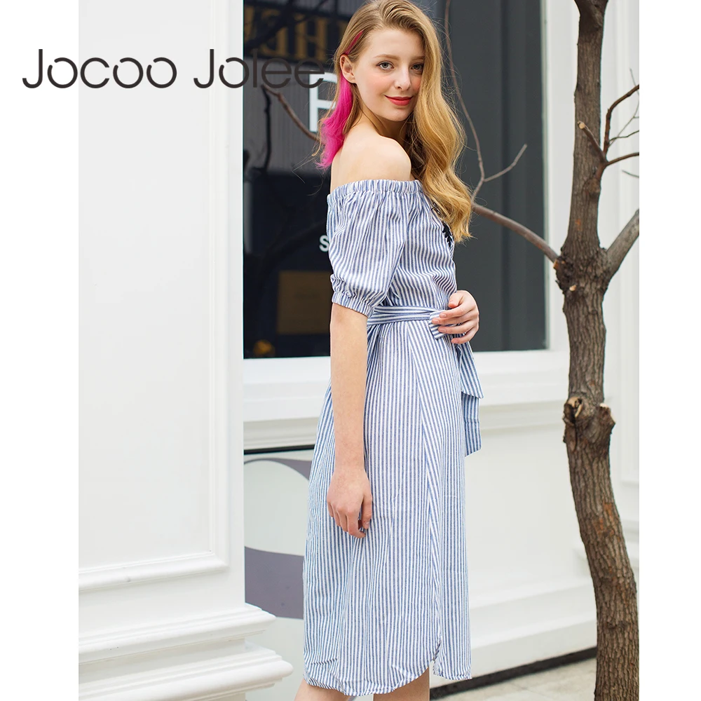 Jocoo Jolee Модное Длинное Платье с вышивкой вырезом лодочкой полурукавами и поясом