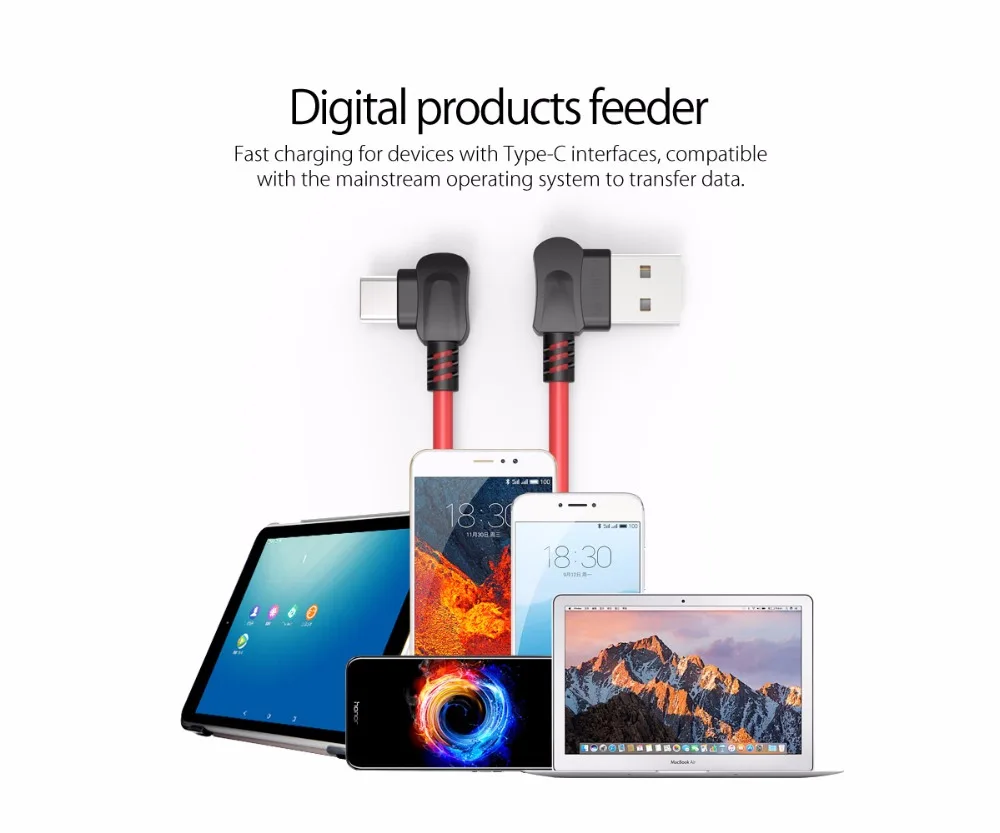 ORICO прямоугольный изгиб для телефонов USB TYPE C usb зарядный кабель для Samsung Galaxy S8 Note 8, OnePlus 2, для Xiaomi USB-C
