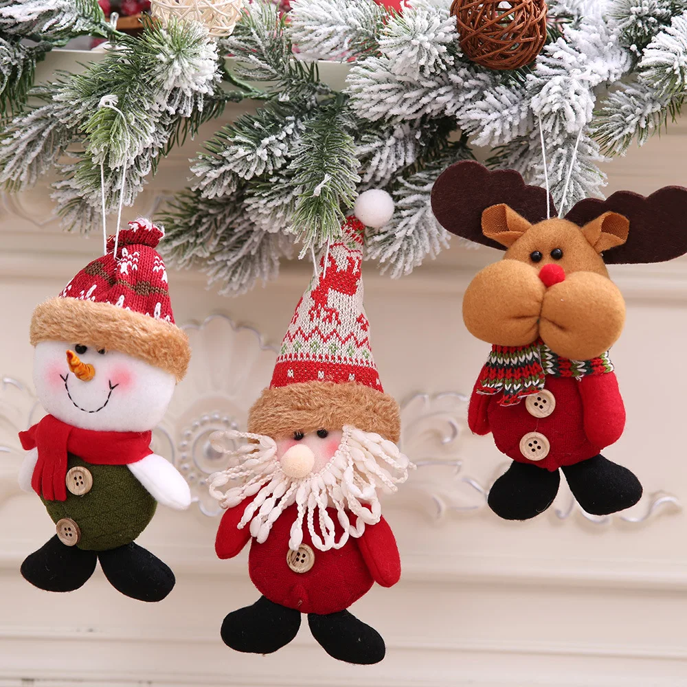 

Festive Supplies Color Cloth button Cartoon Decorations Doll Christmas Trees Decorations Hanging Pendant Drop Ornaments 3PC/lot