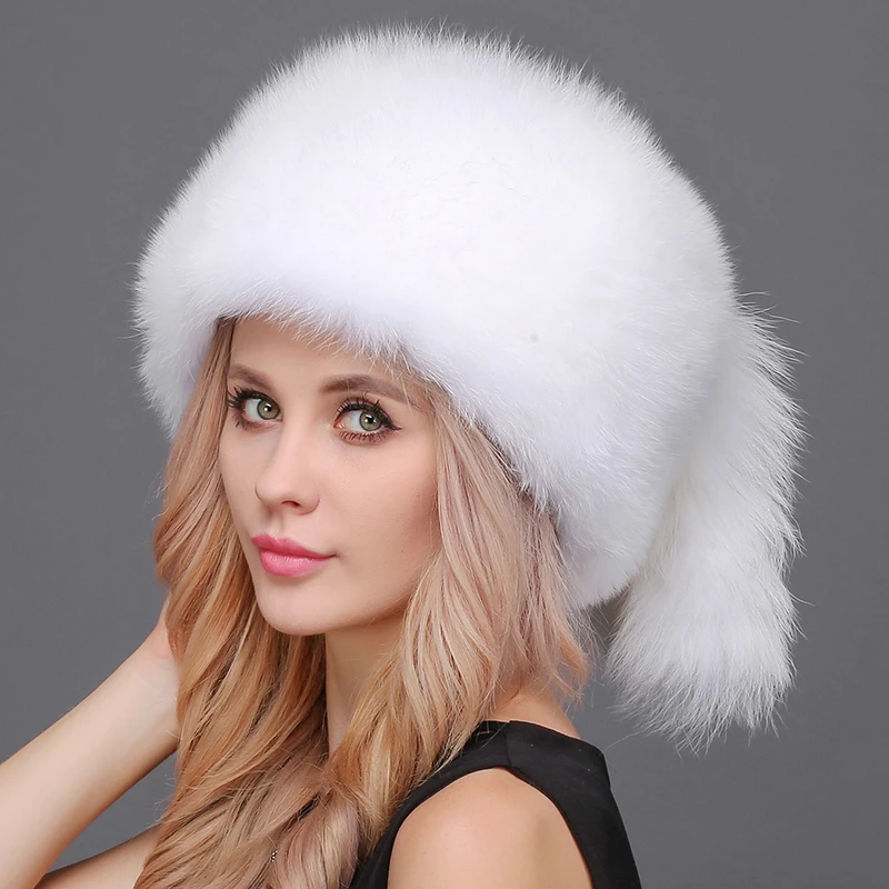 Женские зимние шапки бомберы теплая зимняя шапка из натурального Лисьего меха с