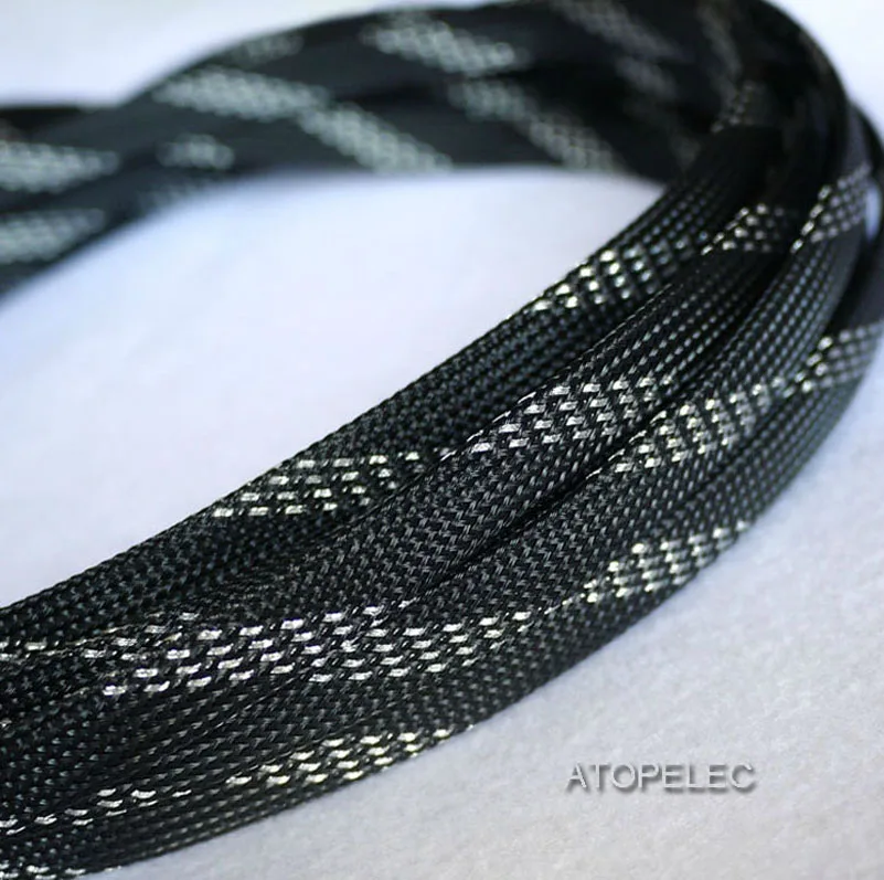 Black Silver 10 мм широкий плотный Плетеный ПЭТ расширяемый кабель оболочка провода черный/серебристый/золотой/красный/оранжевый/желтый/зеленый/синий/белый/прозрачный - Цвет: Black Silver
