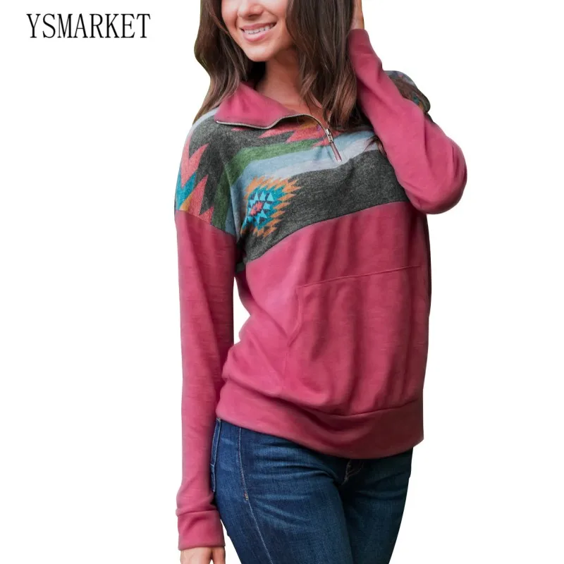 YSMARKET 4 цвета S XXL женские осенние Топы с ацтекским принтом пуловер длинными