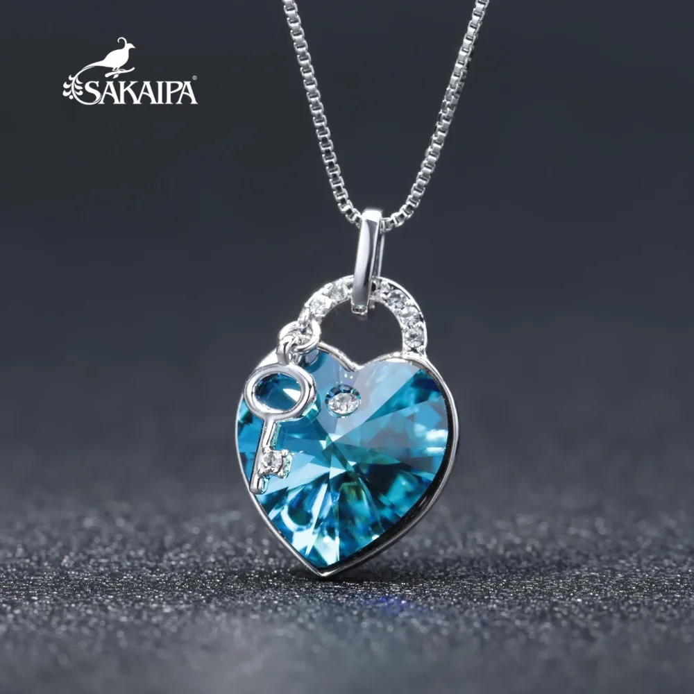 Swarovski элемент Кристалл замок ключ сердце кулон цепочки и ожерелья для женщин 925