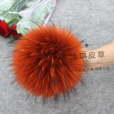 orange 13cm 13 см,, помпон из натурального меха енота, помпоны для шапок, зимние шапочки, натуральный мех для детей, женщин, аксессуары для рукоделия с кнопками - Цвет: orange 13cm