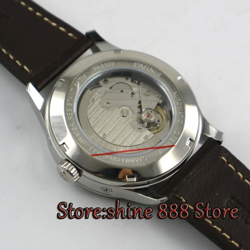 Мужские автоматические часы Parnis с черным циферблатом и римскими цифрами 42 мм |