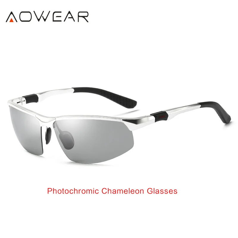 Silver AOWEAR HD мужские фотохромные поляризованные солнцезащитные очки, мужские поляризованные очки-хамелеоны для дневного ночного вождения, антибликовые очки Gafas - Цвет линз: Silver