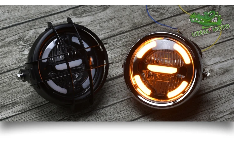 6.5inch universal Retro motorcycle modification LED headlight lamp with Guard Cover yellow driving light GN125 250