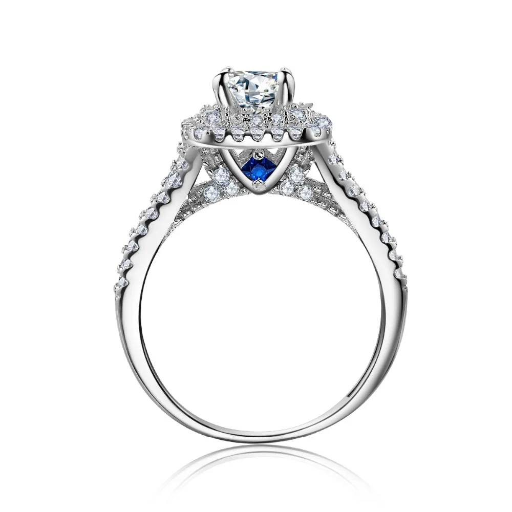 Newshe 3 шт. 925 пробы серебряные обручальные кольца для женщин 2 Ct AAA CZ Синие боковые камни классические ювелирные изделия обручальное кольцо набор