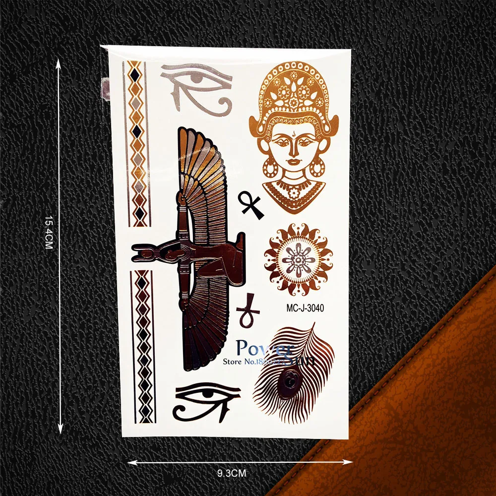 Индийский Орел Дизайн Водонепроницаемый флэш тату золотой металлик временный