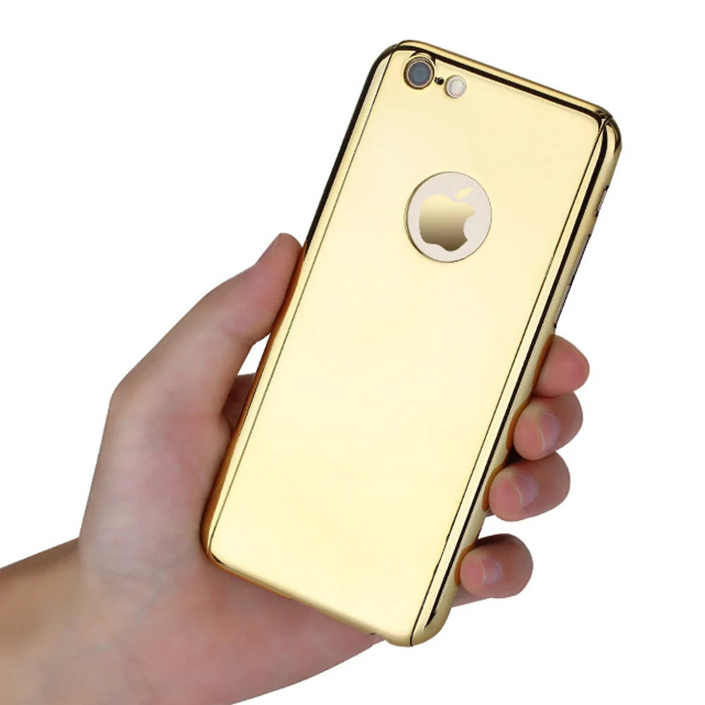 360 Full Body Protection Case for iPhone 6 6s 7 Plus X 5 5s SE Cover +Tempered Glass Rose Gold Luxury Mirror Eletroplate Coque |