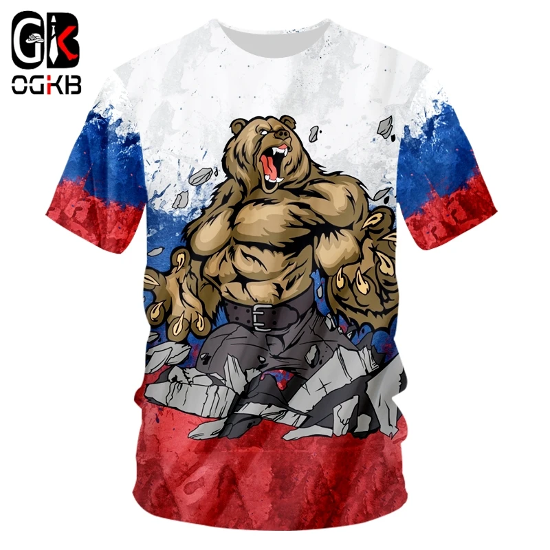 

OGKB Brand Russia T-shirt Bear Shirts 3d Whole Body Printing War Tee Men Tshirt 2019 Cool Harajuku 7XL
