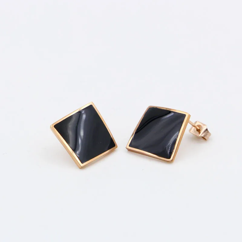 Martick Vintage Classic Style Earrings With Square Black Drop Oil Camber Design Stud For Women Jewelry E176 | Украшения и