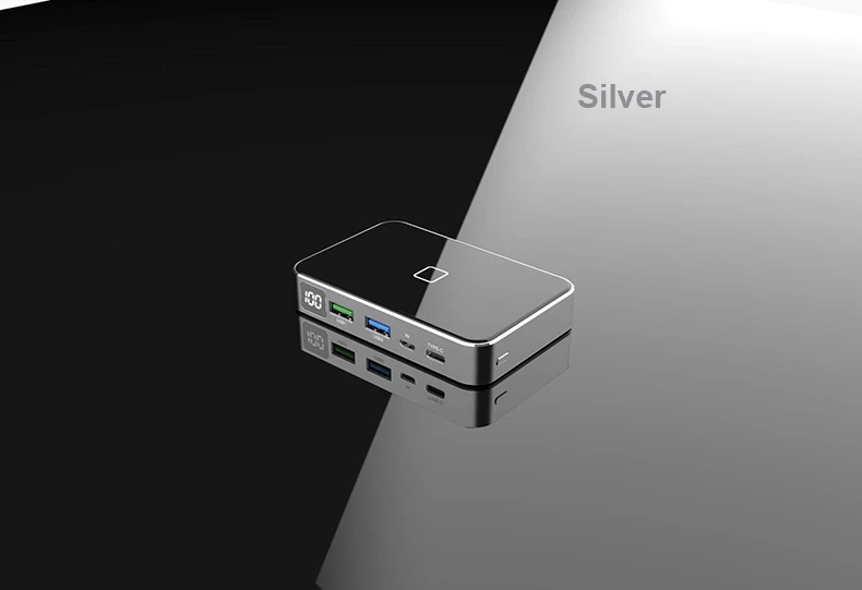 Silver RIY Graphene двусторонний PD 18 QC 3,0 quick charge 20000MAH lcd Беспроводной внешний аккумулятор с портативным 60W адаптером зарядного устройства для мобильного телефона - Цвет: Silver