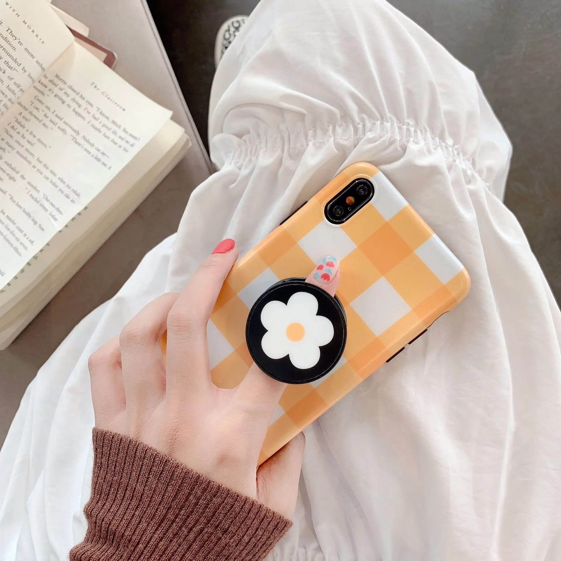 Korea Cute Holder Stand Phone Case For iPhone Xr XS Max X Fashion Simple Plaid Shell 6 7 8 6S Plus Soft Cover Coque |
