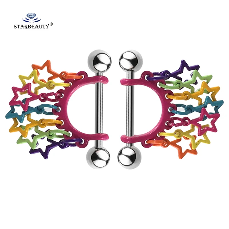 2 шт./лот многоцветная звезда Подвеска сосок пирсинг кольца Спираль для пупка 14 г