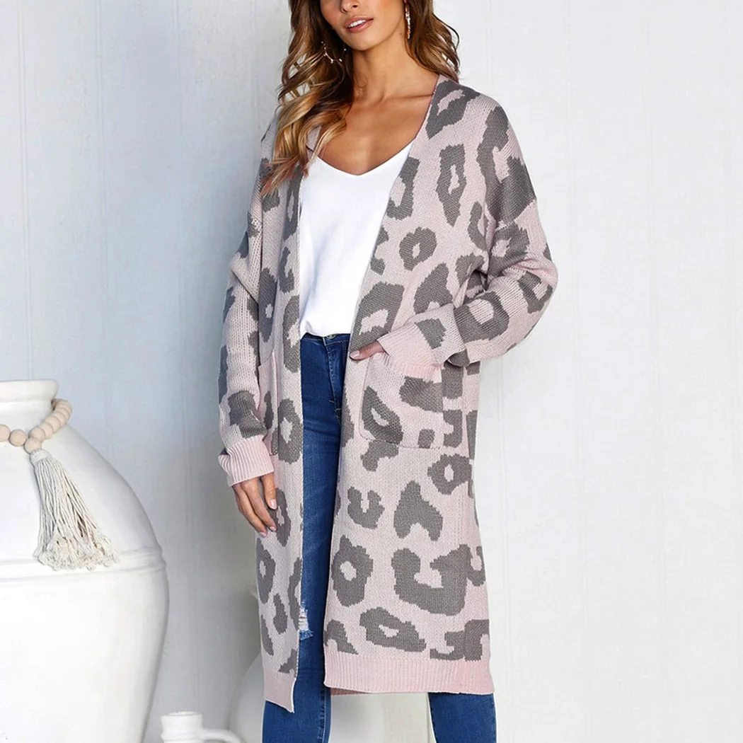 Осеннее пальто свитер женская обувь печати длинный кардиган джемпер женский