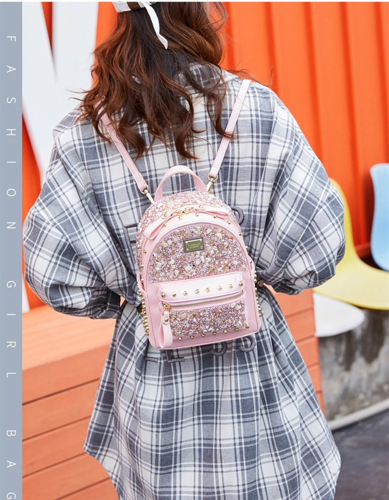 Zaino bagpack Женский мини-рюкзак с бриллиантами женский маленький рюкзак сумка-рюкзак для путешествий с заклепками рюкзак школьные сумки для девочек mochila sac a dos