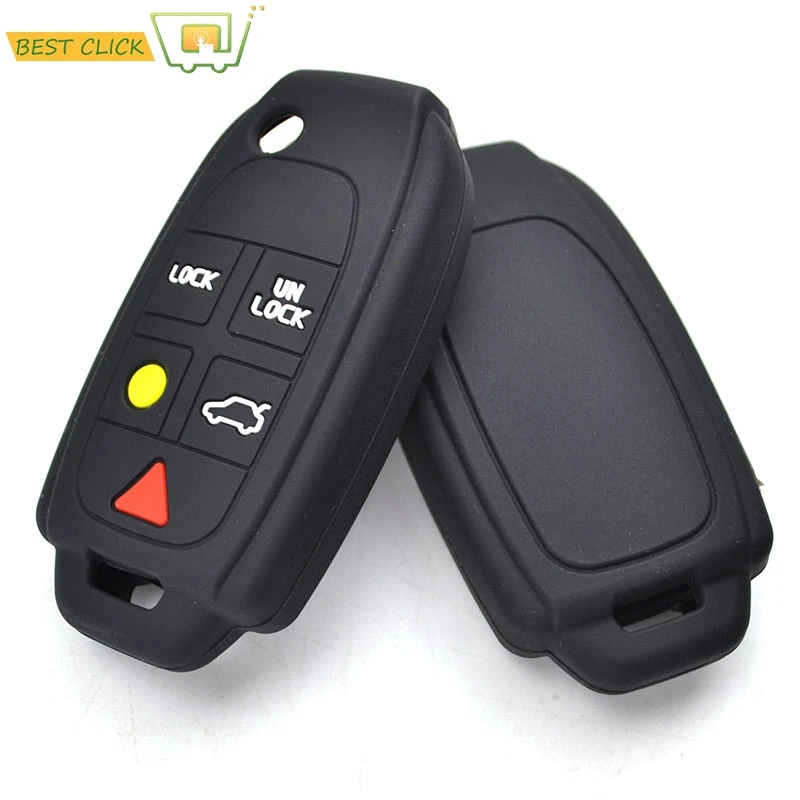 

Silicone Car Key Case For Volvo XC90 S80 XC70 S60 V70 Cover Keyless Remote Fob Shell Skin Keyring Key Chain Holder Protector