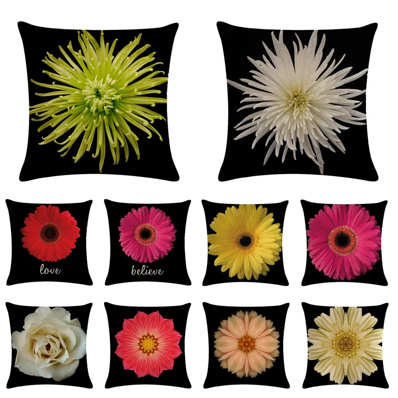 

45cm*45cm White roses with black background linen/cotton throw pillow covers couch cushion cover home decorative pillows