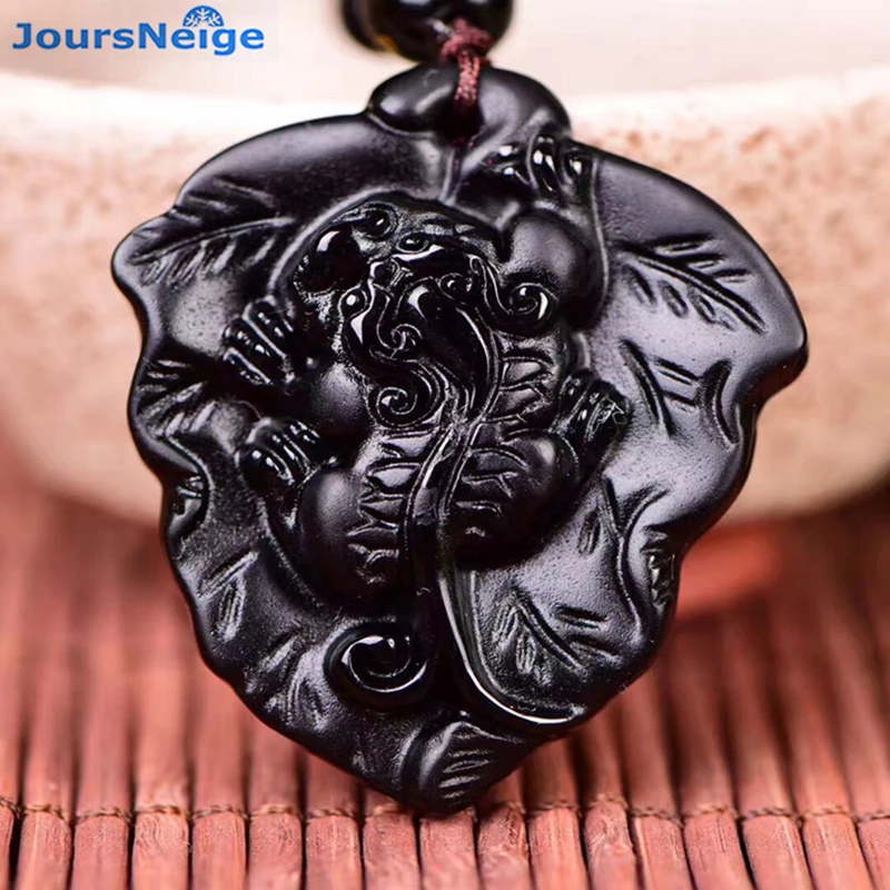 Подвеска из натурального обсидиана Piuxiu черная отлично вырезанный с эффектом