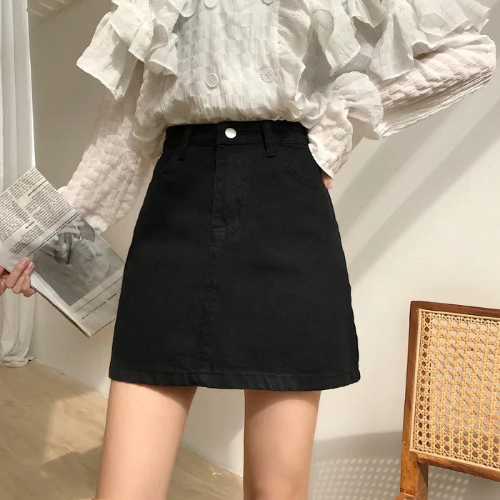 Юбки Женские Harajuku Kawaii Ulzzang корейский стиль милые Дамские элегантные женские s мини юбки простые Универсальные однотонные летние - Цвет: black