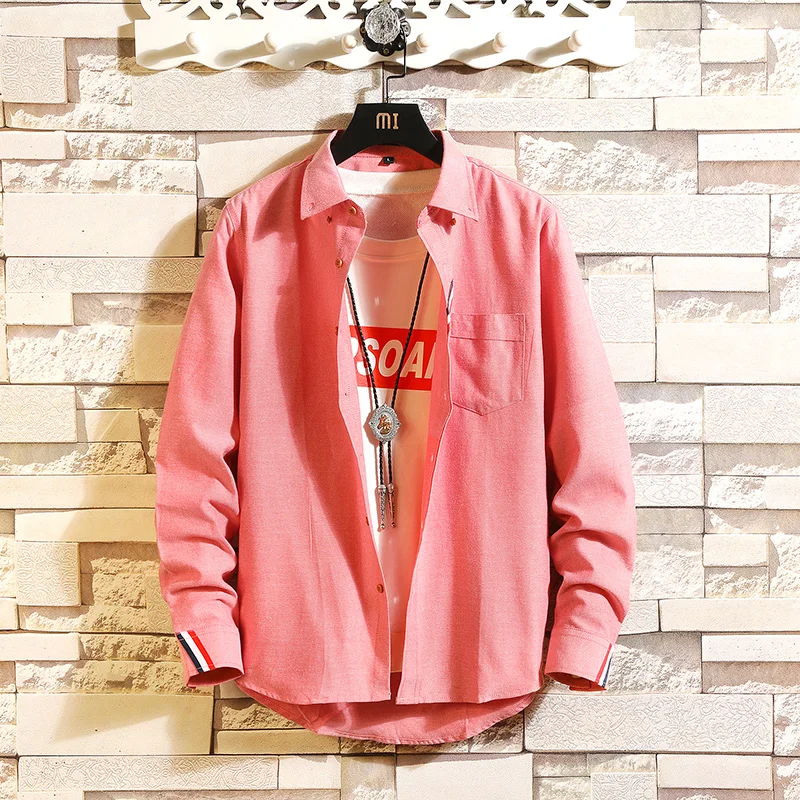 Весенние мужские рубашки с длинными рукавами Повседневная однотонная белая