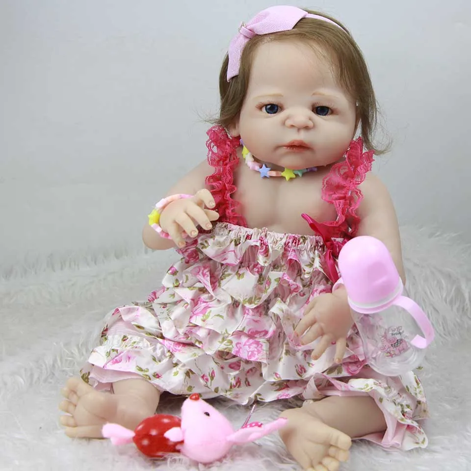 

55cm Full Silicone Body Reborn Baby Doll Toy white skin real touch bebe handmade adorable creative infant dolls bathe dolls