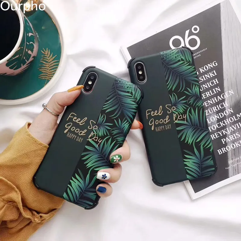Ourpho жидкая ручка скраб мобильный корпус для iphone X XR XS MAX Trend зеленый лист банана