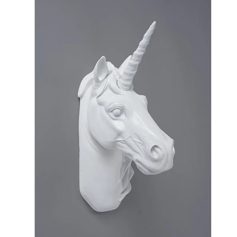 

38CM Vintage Unicorn Head Wall Decoration Animal Art Sculpture Deer Statue Wall Hanger Resin Crafts Home Decoration R1109