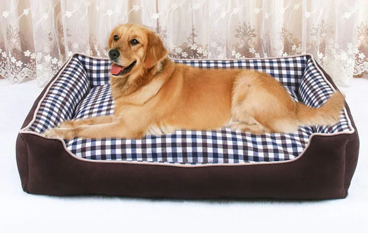 Pawstrip 4 Size Plaid Pet Dog Beds Winter Warm Large Dog Bed House Detachable Wash Puppy Cushion