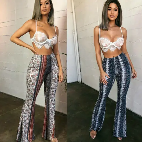 

Fashion Boho Women Hippie High Waist Pants Flare Palazzo Wide Leg Slim Pants Female Summer Casual Long Trousers 2019 New Arrival