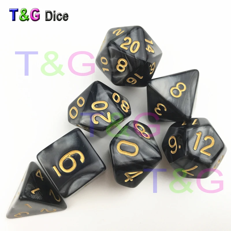 T& G Высокое качество перламутровый эффект D& D игральные кости наборы 7 шт.* 6 наборов с D4 D6 D8 D10 D10% D12 D20 с бархатной кости сумка для ролевых игр