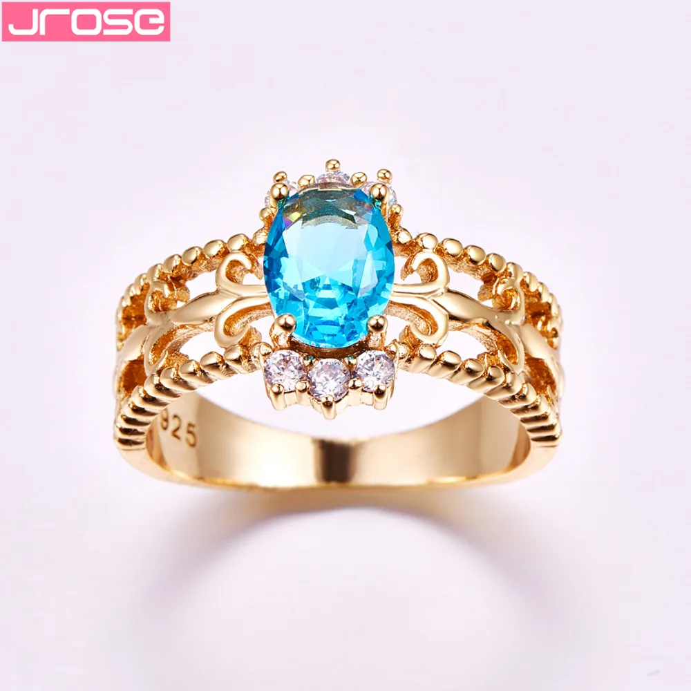 JROSE Новая мода 2018 классическое овальное кольцо с синим белым фианитом модное
