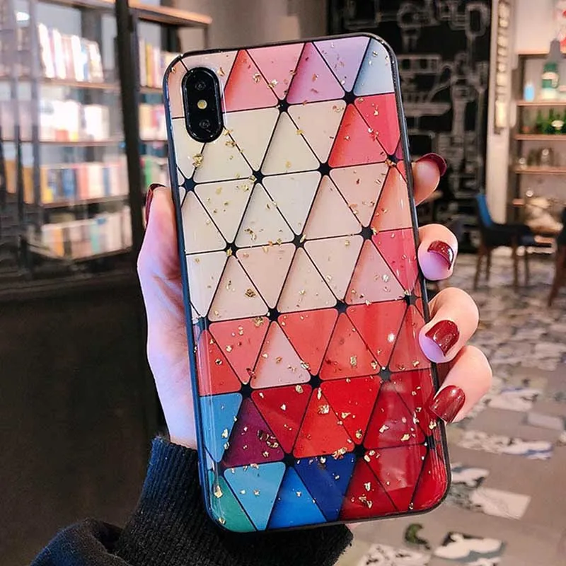 Блестящие мраморные чехлы из золотой фольги для iPhone X XS XR Max 7 8 6S Plus силиконовый